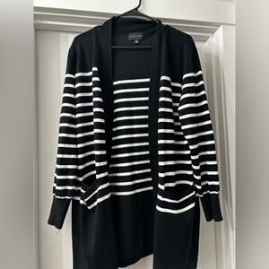 Black and white striped premise cardigan, size large